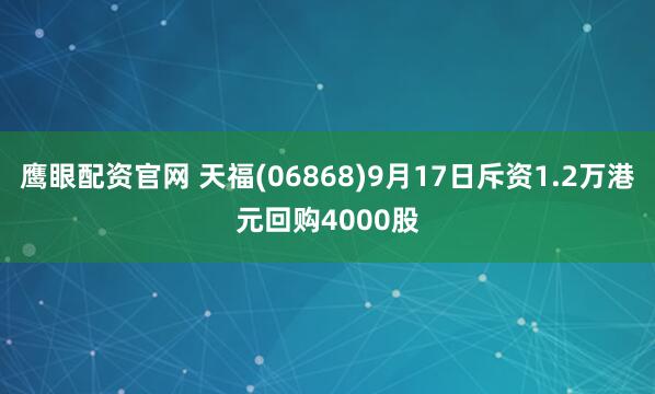 鹰眼配资官网 天福(06868)9月17日斥资1.2万港元回购4000股